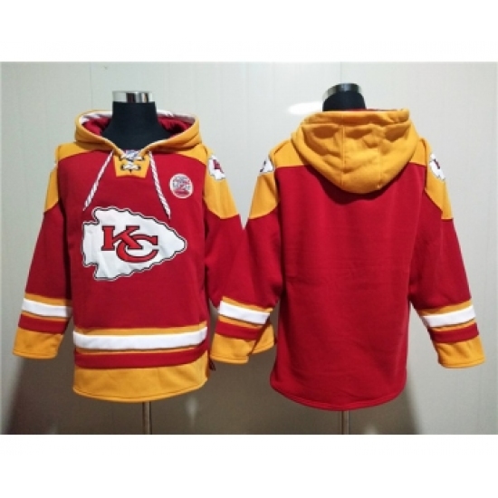 Personalized Men’s Kansas City Chiefs Blank Red Lace-Up Pullover Hoodie