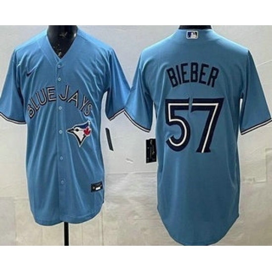 Personalized Men’s Toronto Blue Jays #57 Shane Bieber Light Blue Cool Base Jersey