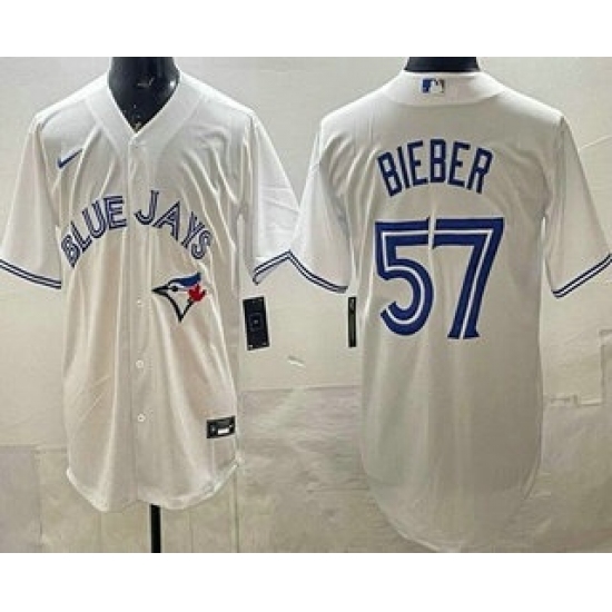 Personalized Men’s Toronto Blue Jays #57 Shane Bieber White Cool Base Jersey