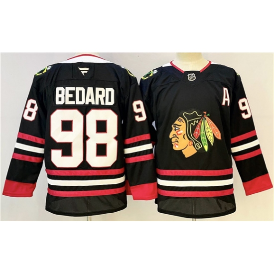 Personalized Men’s Chicago Blackhawks #98 Connor Bedard Black With A Stitched Hockey Jersey