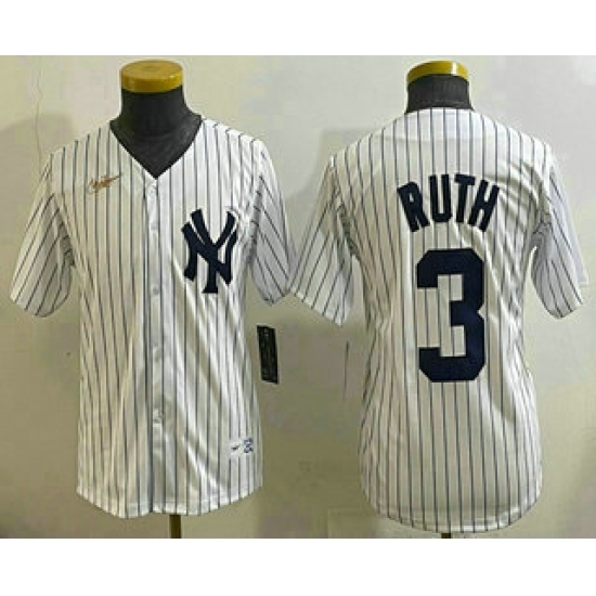 Personalized Youth New York Yankees #3 Babe Ruth White Throwback Stitched Cool Base Jersey