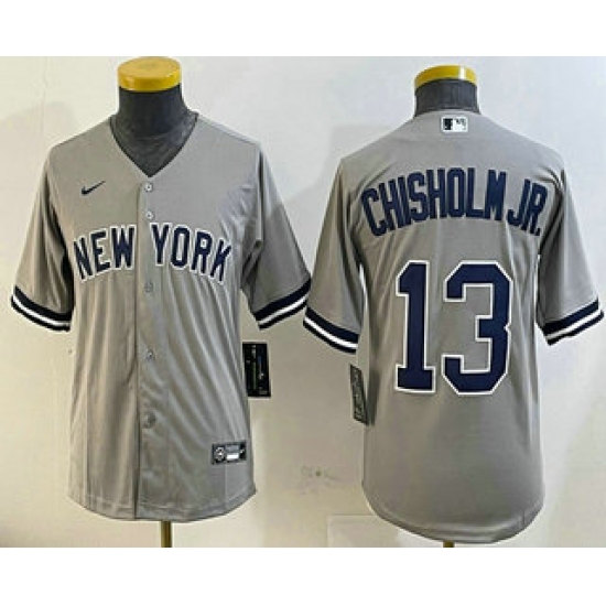 Personalized Youth New York Yankees #13 Jazz Chisholm Jr Grey Cool Base Stitched Jersey