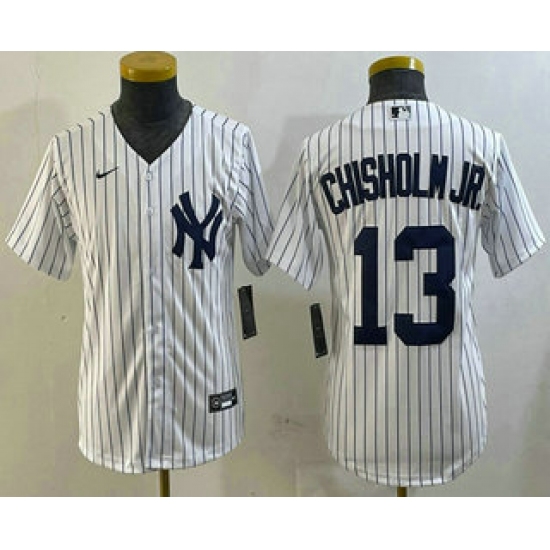 Personalized Youth New York Yankees #13 Jazz Chisholm Jr White Cool Base Stitched Jersey