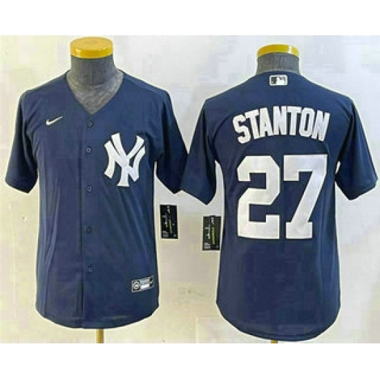 Personalized Youth New York Yankees #27 Giancarlo Stanton Navy Cool Base Stitched Jersey