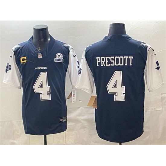Personalized Men’s Dallas Cowboys #4 Dak Prescott Navy F.U.S.E. With Established In 1960 And 4-Star C Limited Stitched Football Jersey