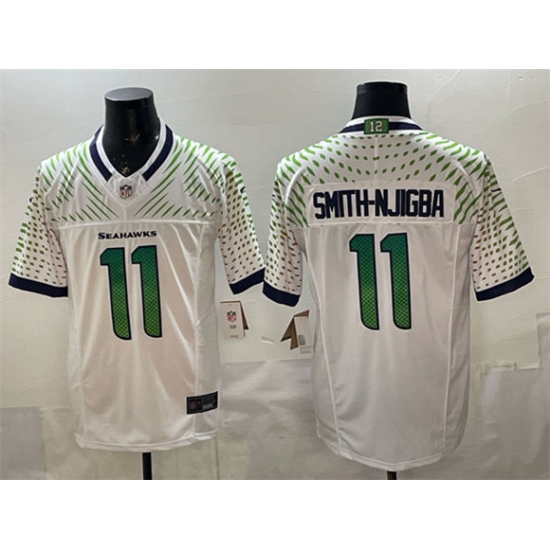 Personalized Men’s Seattle Seahawks #11 Jaxon Smith-Njigba White 2025 F.U.S.E. Rivalries Untouchable Limited Football Stitched Jersey