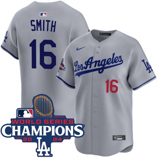 Personalized Men’s Los Angeles Dodgers #16 Will Smith Gray 2024 World Series Champions Limited Stitched Baseball Jersey
