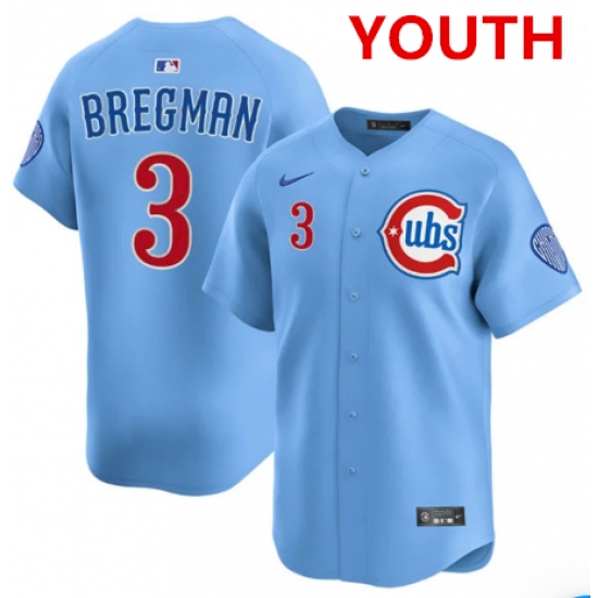 Personalized Youth Chicago Cubs #3 Alex Bregman light Blue alternate limited jersey