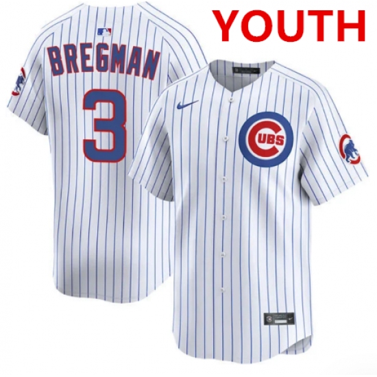 Personalized Youth Chicago Cubs #3 Alex Bregman White pinstripe home limited jersey
