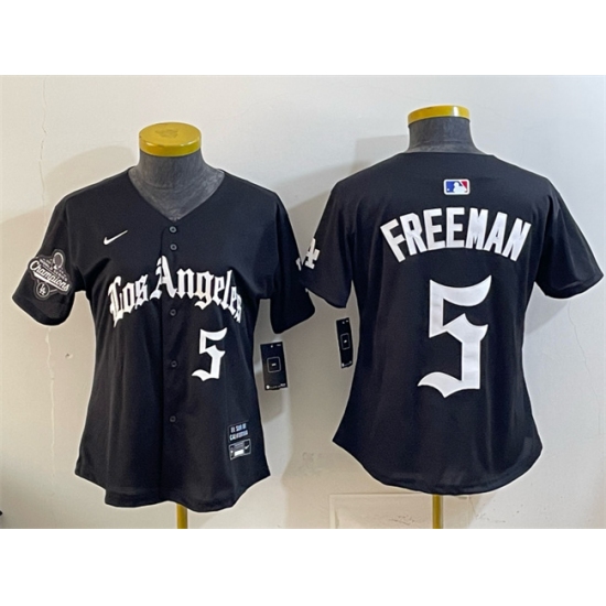 Personalized Youth Los Angeles Dodgers #5 Freddie Freeman Black 2025 World Series Champions LA Gothic Edition Limited Stitched Baseball Jersey