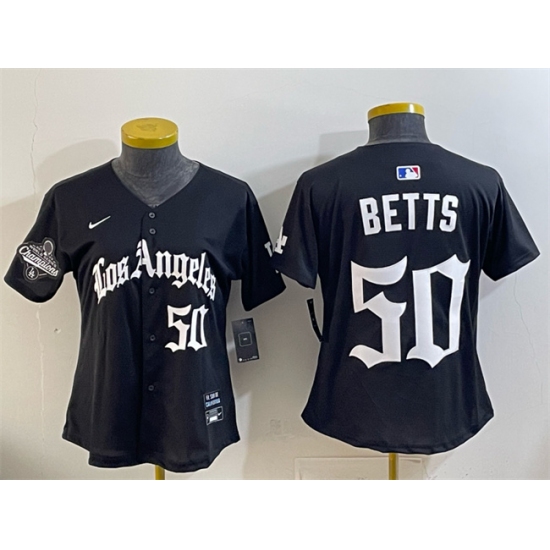 Personalized Youth Los Angeles Dodgers #50 Mookie Betts Black 2025 World Series Champions LA Gothic Edition Limited Stitched Baseball Jersey