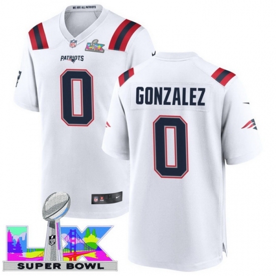 Personalized Men’s New England Patriots #0 Christian Gonzalez White 2025 2026 Super Bowl LX F U S E Stitched Jersey