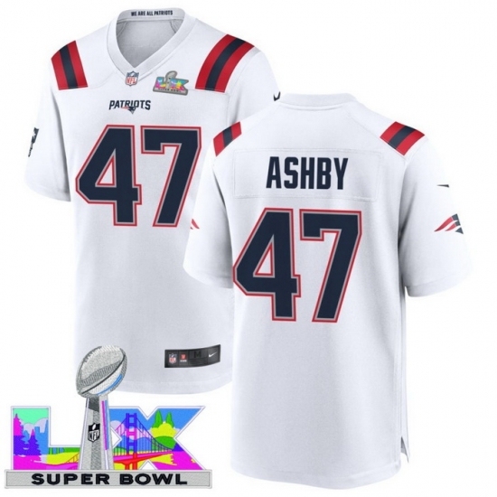 Personalized Men’s New England Patriots #47 Julian Ashby White 2025 2026 Super Bowl LX F U S E Stitched Jersey