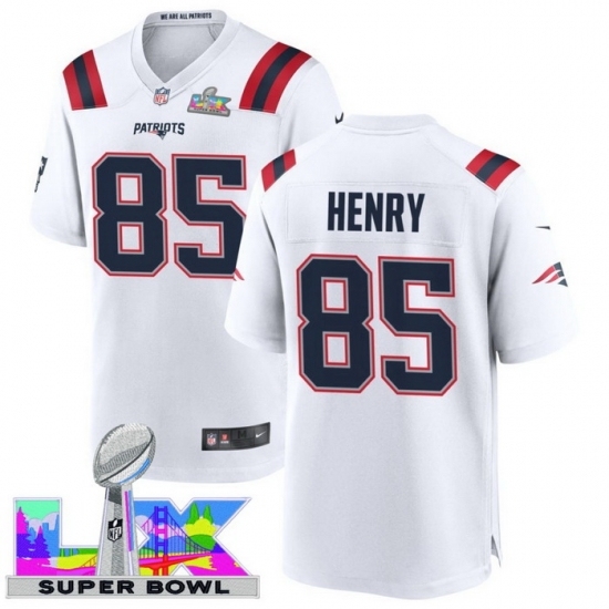 Personalized Men’s New England Patriots #85 Hunter Henry White 2025 2026 Super Bowl LX F U S E Stitched Jersey