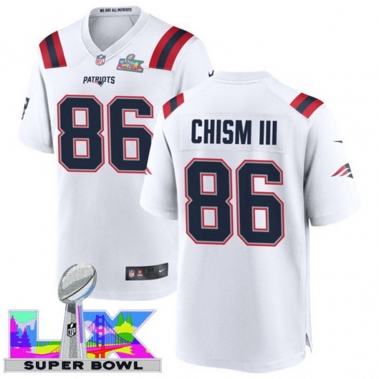 Personalized Men’s New England Patriots #86 Efton Chism III White 2025 2026 Super Bowl LX F U S E Stitched Jersey