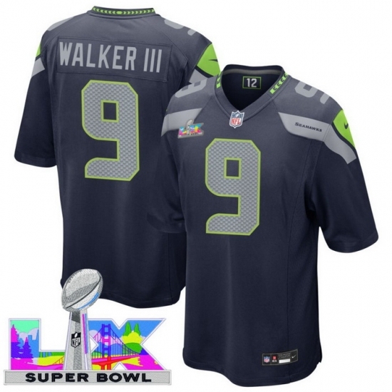 Personalized Men’s Seattle Seahawks #9 Kenneth Walker III Blue 2025 2026 Super Bowl LX F U S E Stitched Jersey