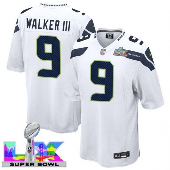 Personalized Men’s Seattle Seahawks #9 Kenneth Walker III White 2025 2026 Super Bowl LX F U S E Stitched Jersey