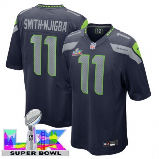Personalized Men’s Seattle Seahawks #11 Jaxon Smith-Njigba Blue 2025 2026 Super Bowl LX F U S E Stitched Jersey