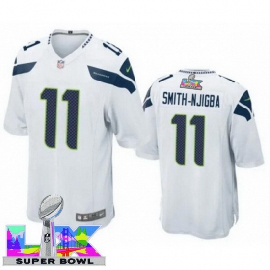 Personalized Men’s Seattle Seahawks #11 Jaxon Smith-Njigba White 2025 2026 Super Bowl LX F U S E Stitched Jersey