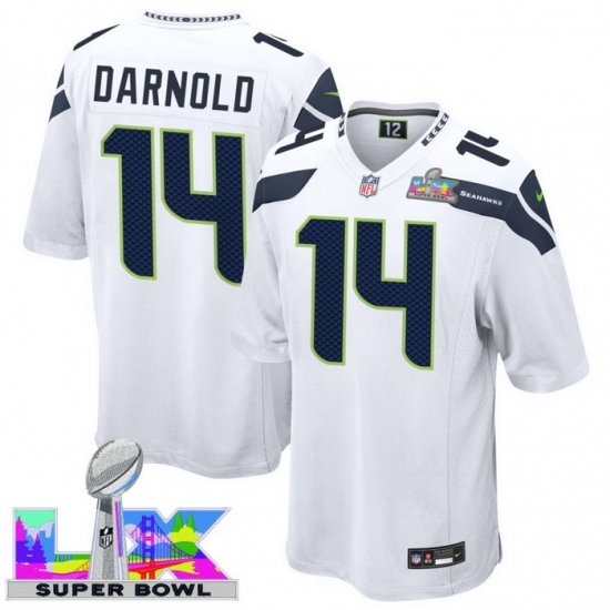 Personalized Men’s Seattle Seahawks #14 Sam Darnold White 2025 2026 Super Bowl LX F U S E Stitched Jersey