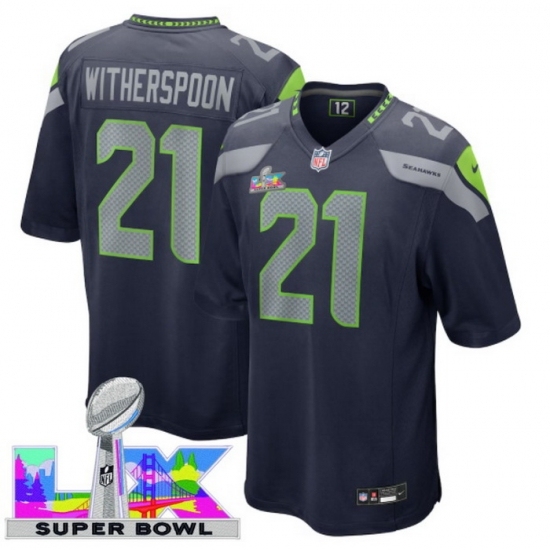 Personalized Men’s Seattle Seahawks #21 Devon Witherspoon Blue 2025 2026 Super Bowl LX F U S E Stitched Jersey