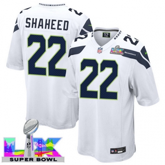 Personalized Men’s Seattle Seahawks #22 Rashid Shaheed White 2025 2026 Super Bowl LX F U S E Stitched Jersey