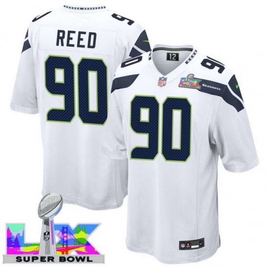 Personalized Men’s Seattle Seahawks #90 Jarran Reed White 2025 2026 Super Bowl LX F U S E Stitched Jersey