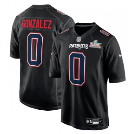 Personalized Men’s New England Patriots #0 Christian Gonzalez Black Super Bowl LX Carbon Fashion Jersey