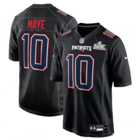 Personalized Men’s New England Patriots #10 Drake Maye Black Super Bowl LX Carbon Fashion Game Jersey