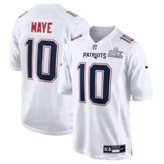 Personalized Men’s New England Patriots #10 Drake Maye White Super Bowl LX Tundra Fashion Game Jersey