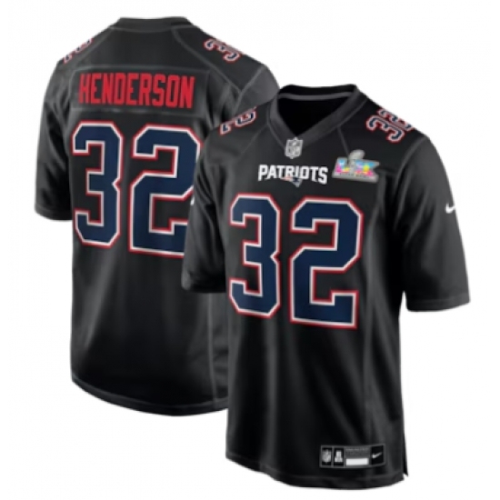 Personalized Men’s New England Patriots #32 TreVeyon Henderson Black Super Bowl LX Carbon Fashion Game Jersey