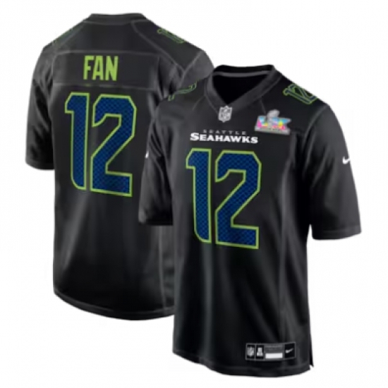 Personalized Men’s Seattle Seahawks # 12s Black Super Bowl LX Carbon Fashion Game Jersey