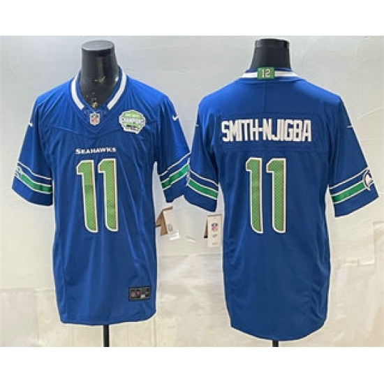 Personalized Men’s Seattle Seahawks #11 Jaxon Smith-Njigba Royal FUSE 2025 NFC West Champions Limited Stitched Jersey