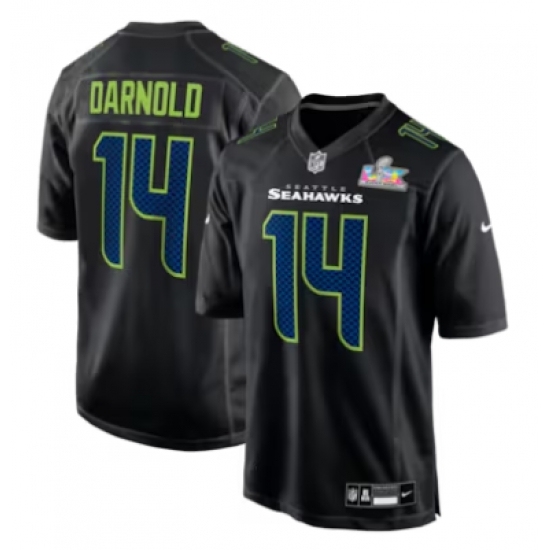 Personalized Men’s Seattle Seahawks #14 Sam Darnold Black Super Bowl LX Carbon Fashion Game Jersey