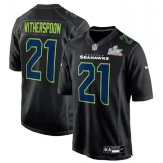 Personalized Men’s Seattle Seahawks #21 Devon Witherspoon Black Super Bowl LX Carbon Fashion Game Jersey