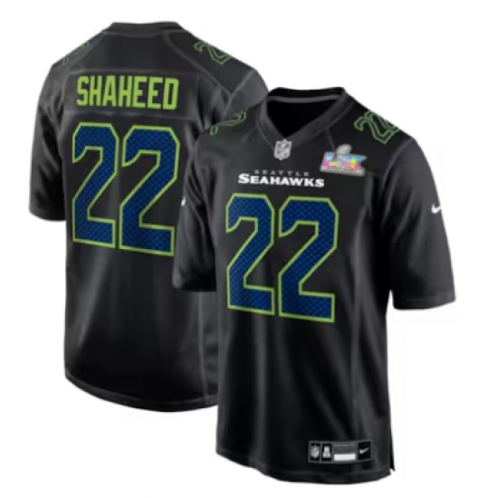 Personalized Men’s Seattle Seahawks #22 Rashid Shaheed Black Super Bowl LX Carbon Fashion Game Jersey