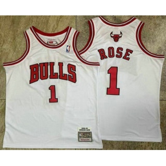 Personalized Men’s Chicago Bulls #1 Derek Rose White Hardwood Classics Soul AU Throwback Jersey