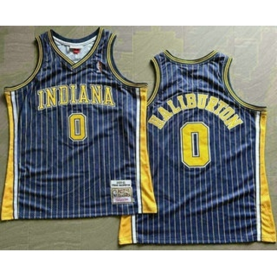 Personalized Men’s Indiana Pacers #0 Tyrese Haliburton Black Stripes Hollywood Classic Throwback AU Jersey
