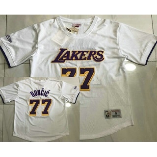 Personalized Men’s Los Angeles Lakers #77 Luka Doncic White Short Sleeved AU Throwback Jersey