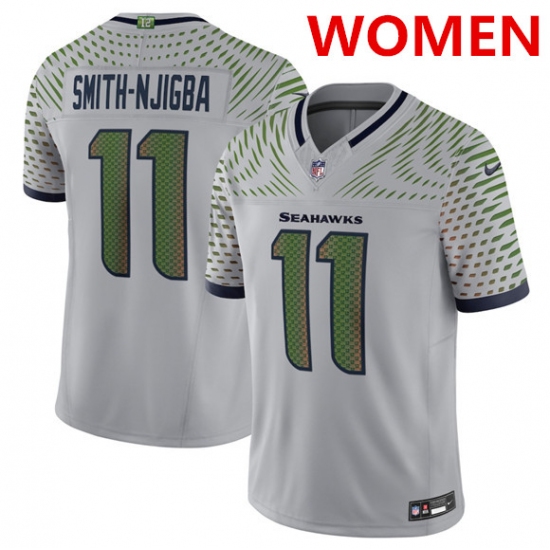 Personalized Women’s Seattle Seahawks #11 jaxon smith-njigba grey 2025 F.U.S.E. Rivalries limited football stitched jersey(run small)