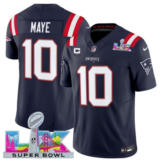 Personalized Men’s New England Patriots #10 Drake Maye Navy 2025 F.U.S.E. Super Bowl LX And 1-Star C Limited Football Stitched Jersey