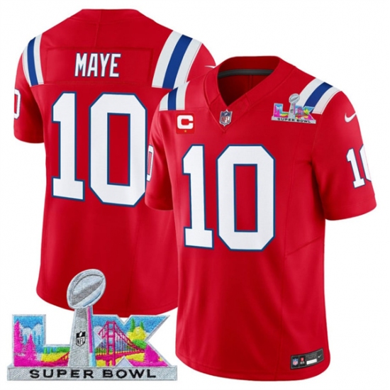 Personalized Men’s New England Patriots #10 Drake Maye Red 2025 F.U.S.E. Super Bowl LX And 1-Star C Limited Football Stitched Jersey