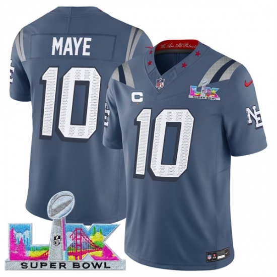 Personalized Men’s New England Patriots #10 Drake Maye Storm Blue 2025 F.U.S.E. Super Bowl LX And 1-Star C Rivalries Limited Football Stitched Jersey