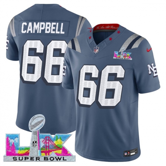 Personalized Men’s New England Patriots #66 Will Campbell Storm Blue 2025 F.U.S.E. Super Bowl LX Rivalries Limited Football Stitched Jersey