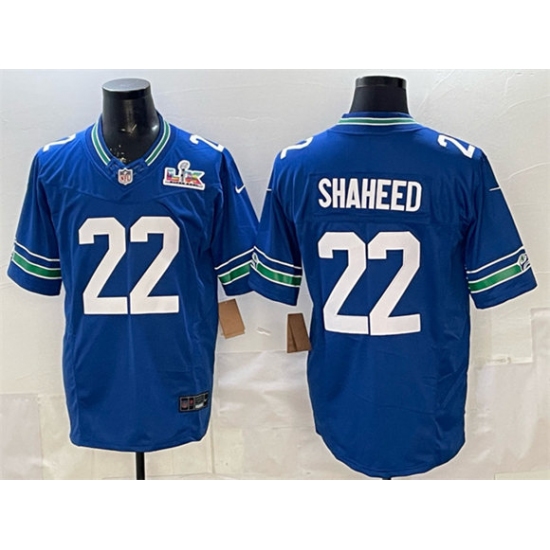 Personalized Men’s Seattle Seahawks #22 Rashid Shaheed Royal 2025 F.U.S.E. Super Bowl LX Throwback Limited Football Stitched Jersey