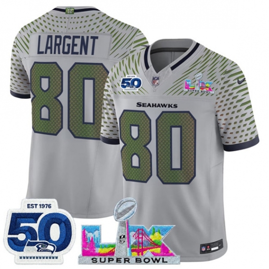 Personalized Men’s Seattle Seahawks #80 Steve Largent Gray 2025 F.U.S.E. Super Bowl LX And 50th Season Rivalries Limited Football Stitched Jersey