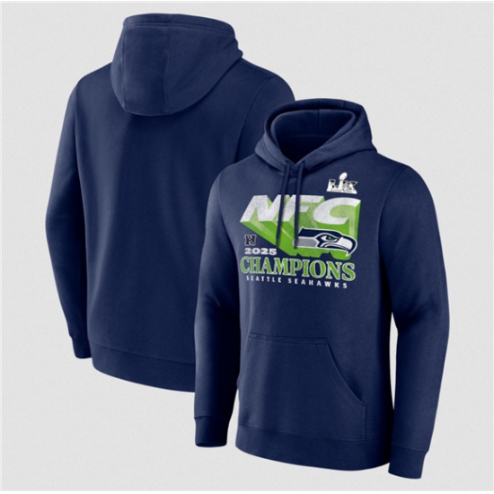 Personalized Men’s Seattle Seahawks Navy 2025 NFL Champions Pullover Hoodie