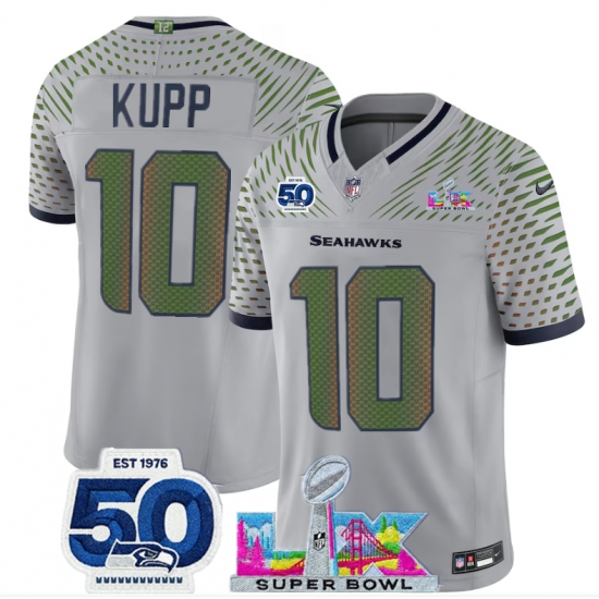 Personalized Men’s Seattle Seahawks #10 Cooper Kupp Grey 2025 F.U.S.E. Super Bowl LX And 50th Season Rivalries Limited Football Stitched Jersey
