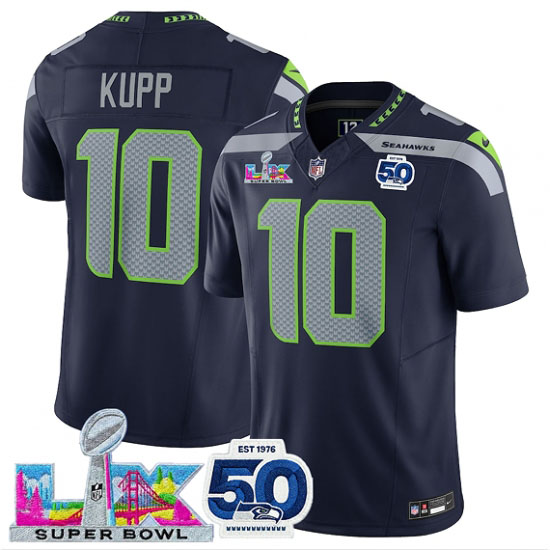 Personalized Men’s Seattle Seahawks #10 Cooper Kupp Navy 2025 F.U.S.E. Super Bowl LX And 50th Season Limited Football Stitched Jersey