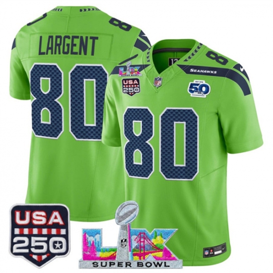 Personalized Men’s Seattle Seahawks #80 Steve Largent Green 2025 F.U.S.E. Super Bowl LX And 50th Season and USA 250 Limited Football Stitched Jersey